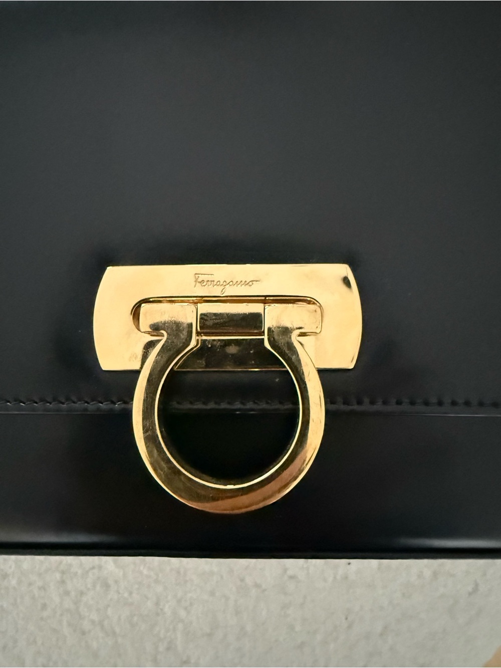 Salvatore Ferragamo Black Leather Crossbody with Gold Gancini Hardware - Picture 6 of 9